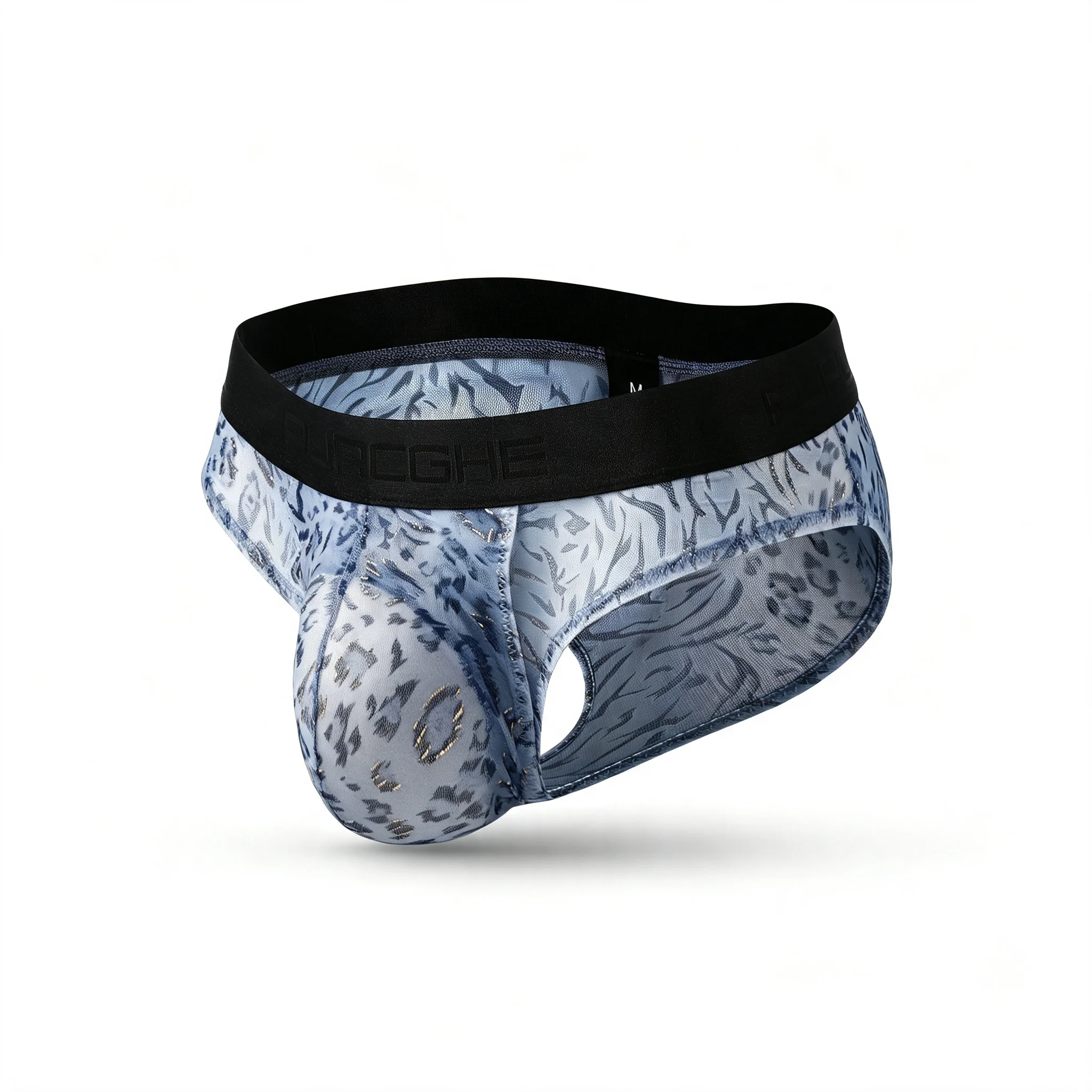 Men Ice Silk Mesh Briefs Summer Breathable Leopard Print Separated Crotch Thin Invisible Mesh Men's Triangle Underwear