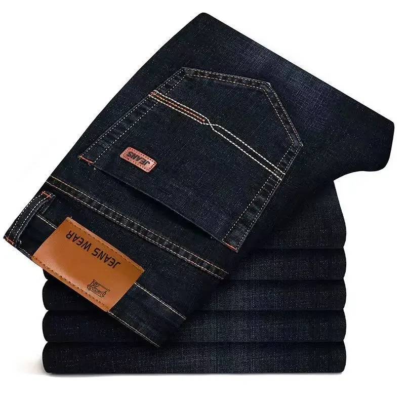 Nuevos pantalones ligeros de lujo elásticos ajustados para hombre, cómodos y suaves pantalones vaqueros informales rectos a la moda de negocios, ropa de marca masculina