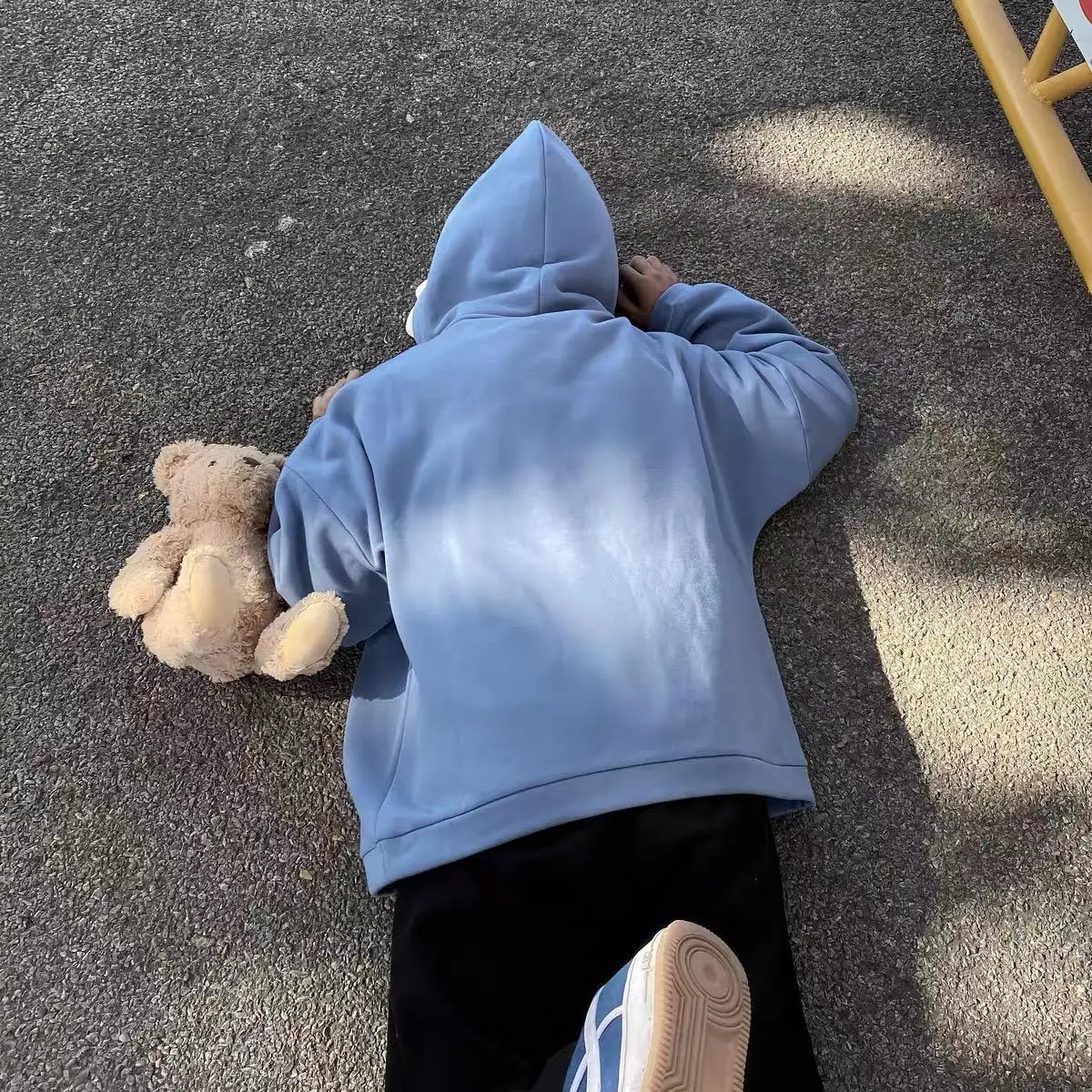 سترة بغطاء للرأس على شكل قرش كاواي ياباني لخريف 2025 - بلوفر كبير الحجم للجنسين من الصوف القطيفة مع غطاء أذن ممتع ملابس نادي للنساء 2025