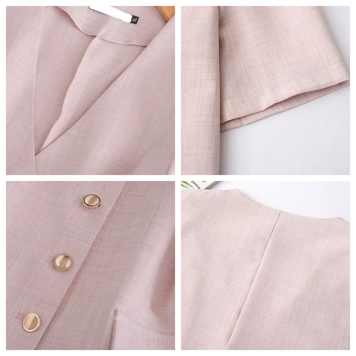 2024 New Plus Size Chic short-sleeved Blazer Women Summer Thin Casual V-Neck single-breasted Suit Jacket