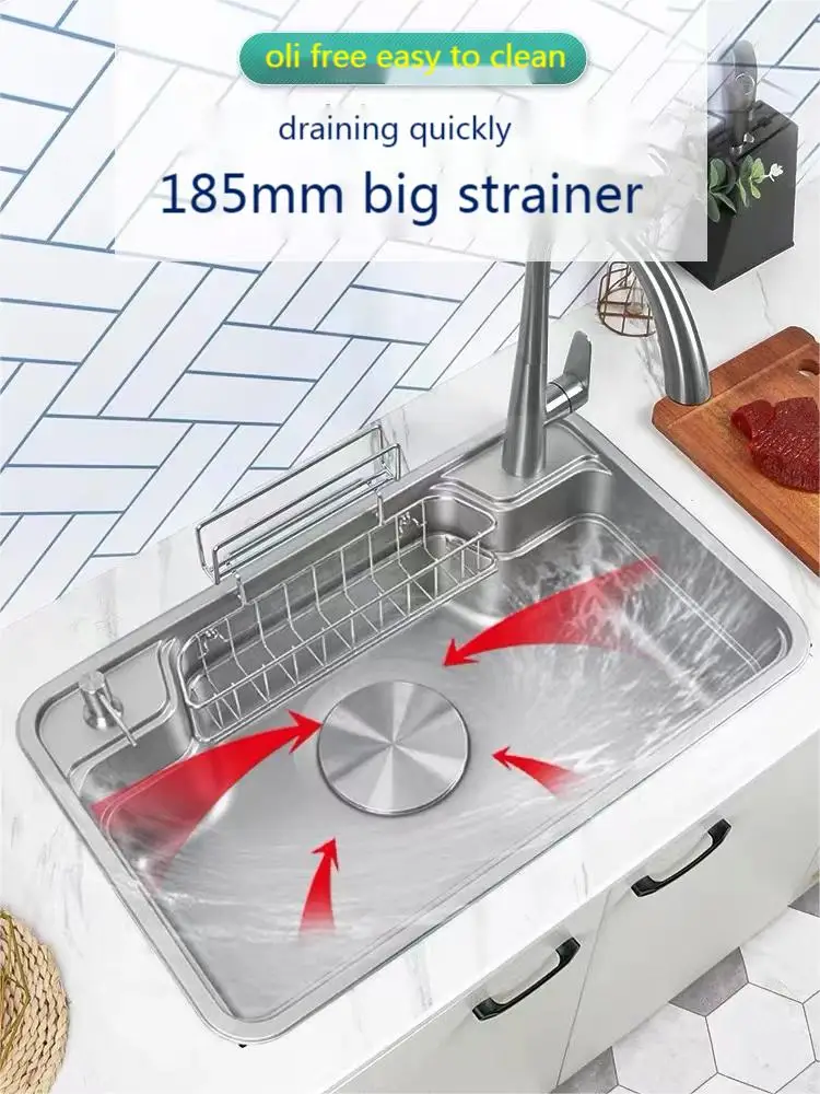 Lavabo plano 3D japonés para el hogar, accesorio de acero inoxidable nano 304, con ranura única grande, para Cocina