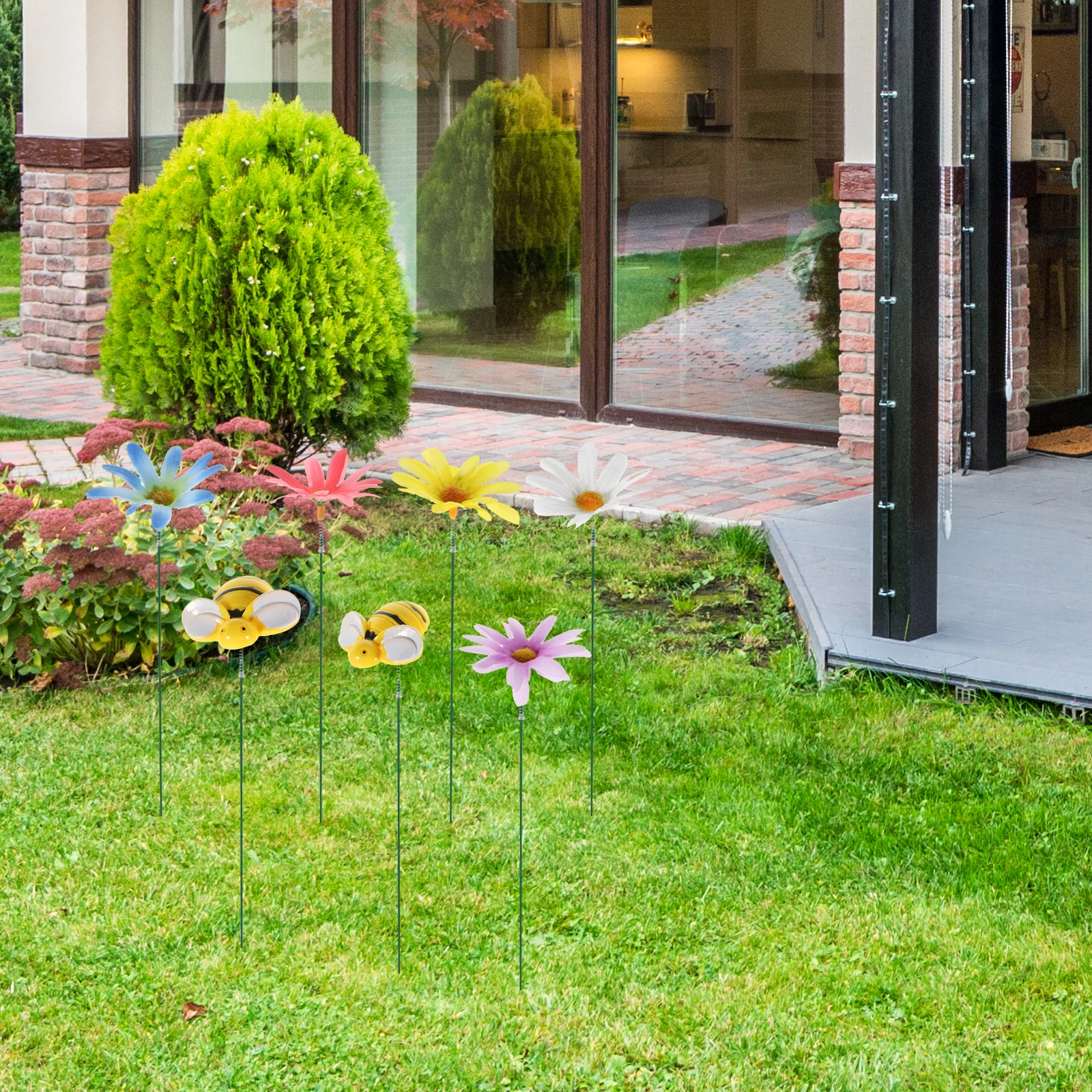 

1 set Simulated Bee Flower Decorations Durable Garden Stakes Realistic Yard naments Wood Pile Planter Supplies Vibrant Outdoor