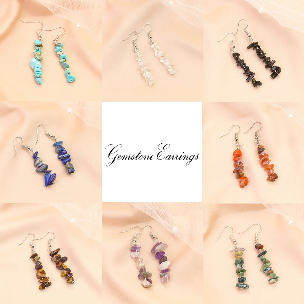 Irregular Natural Crystal Stone Long Size Earrings Healing Meditation Calm Exorcism Earrings Clip Women's Jewelry Accessories