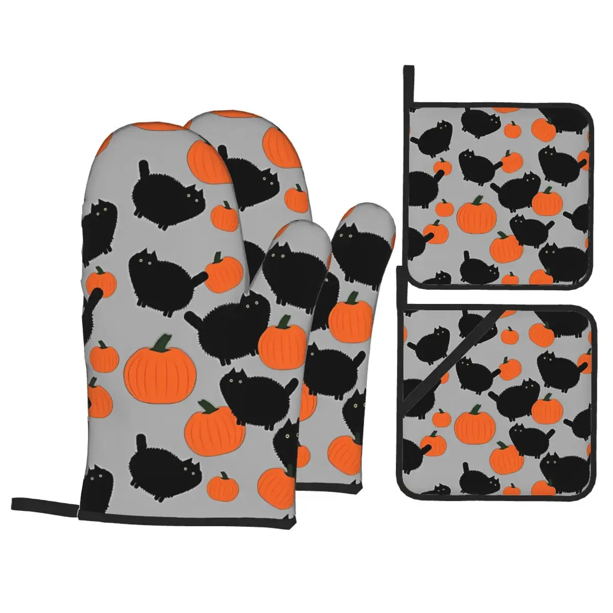 Pumpkin Cats Gloves Thickened Insulation Gloves and Baking Oven Gloves Anti-scald Microwave Heat Resistant Insulation Non-slip