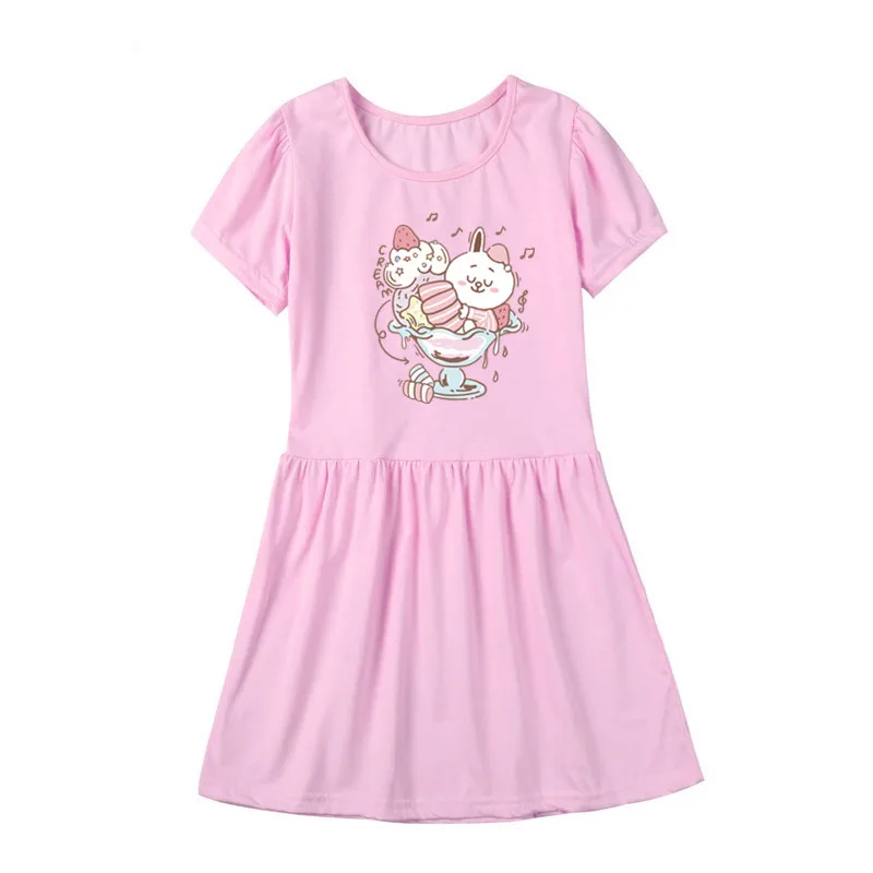 New Girl Dress Summer Kawaii ice-cream Print Short Sleeve Cotton Party Dresses for Children Casual Sport Clothes