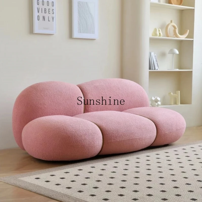 

Italian small apartment living room cream wind cloud lamb wool straight row sofa