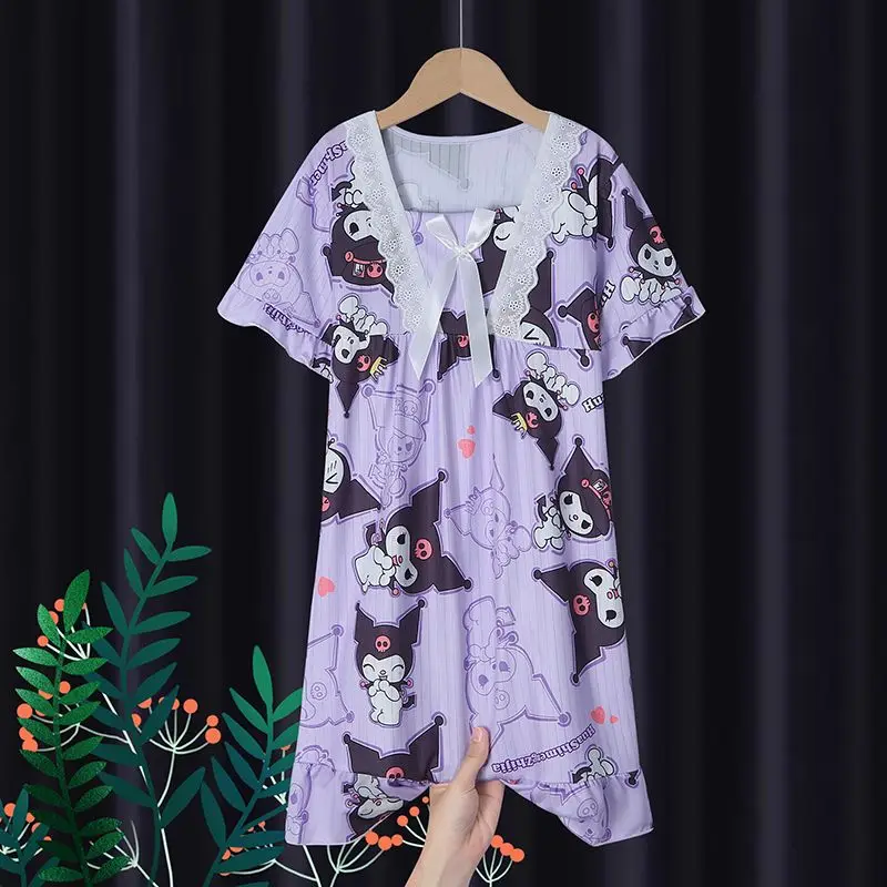 Kinder Pyjama Anime Sanrioed Kuromi meine Melodie Cinna moroll Nachthemd dünne Sommer süße süße Cartoon Home Wear Mädchen Nachtwäsche