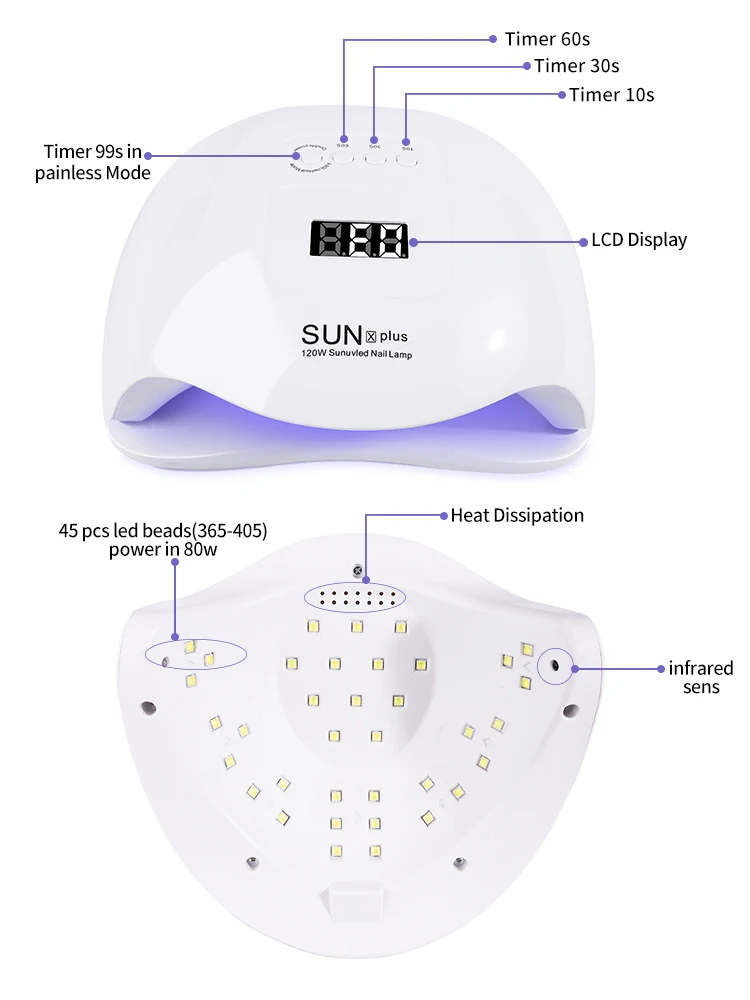 네일 드라이어 LED 네일 램프, UV 램프, 매니큐어 젤 네일 건조 젤 폴리시 램프, 자동 센서 매니큐어 도구, 36 개 램프 구슬