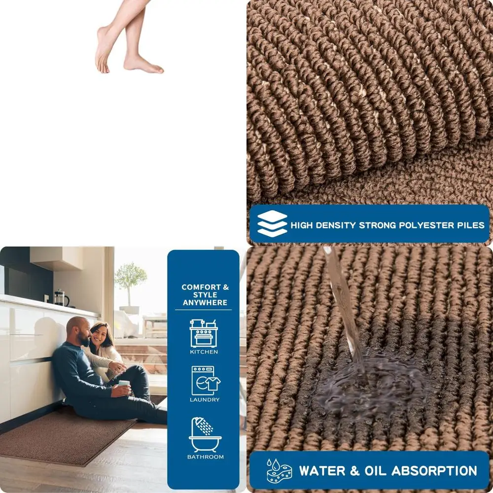 

Нескользящая кухонная дорожка, 2 x 6 футов, которую можно стирать в машине, мягкий впитывающий коврик для прихожей, кухни, прачечной — коричневый