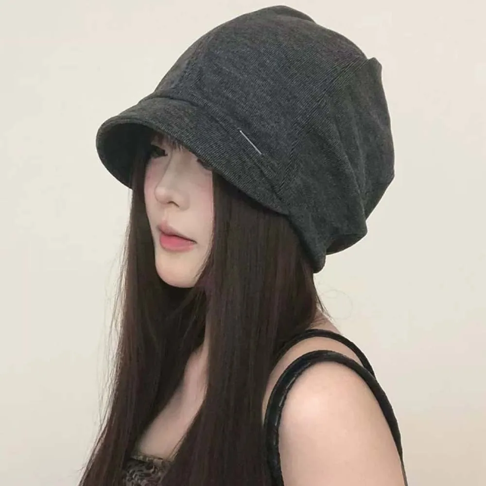 Rivet Ornament Slouchy Beret Face Framing Soft Fabric Short Brim Hat Warm Lining Retro Texture Studded Beanie Daily Commute