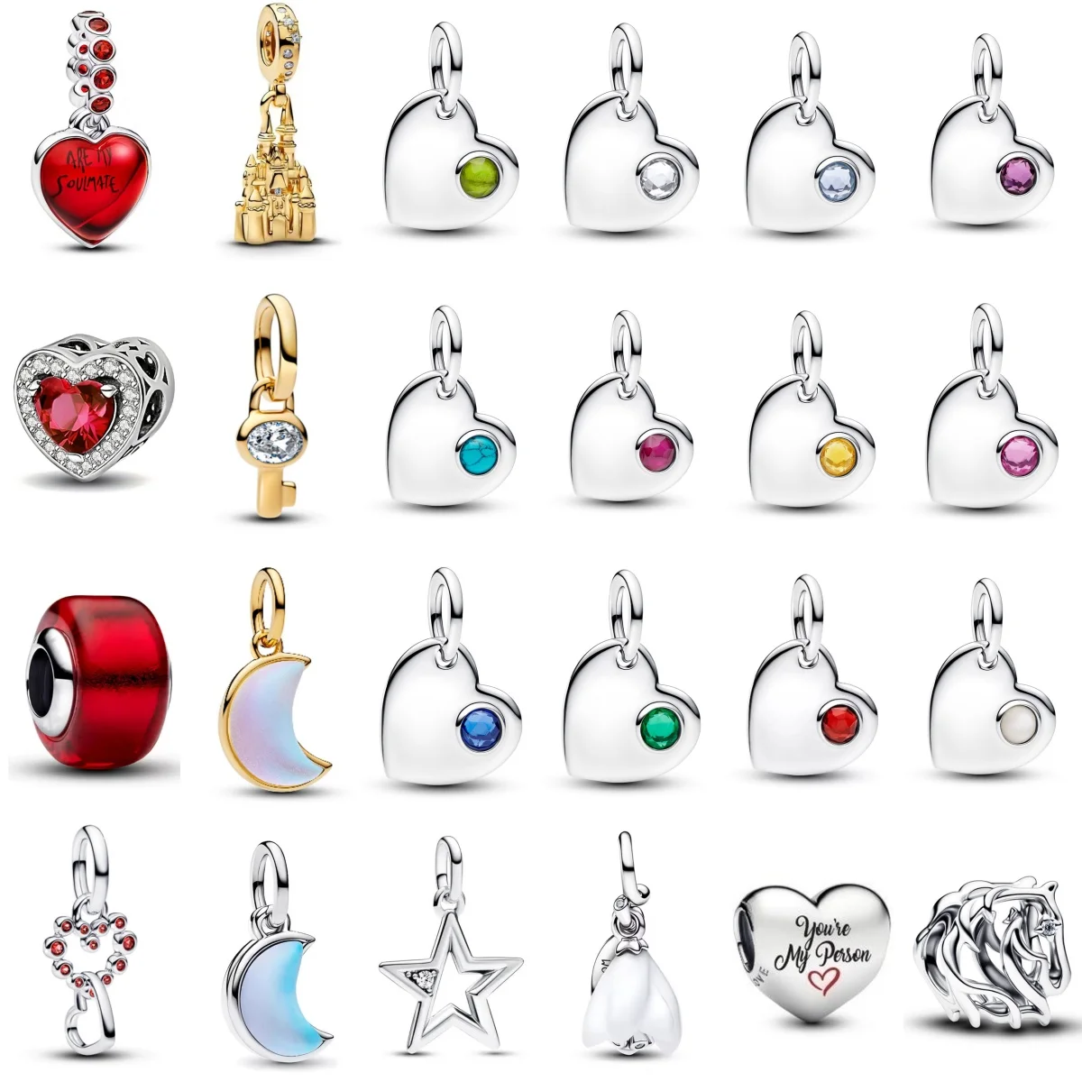 

2026 New 925 Silver Red Heart Golden Castle Moon Key Star Pendant Charm Bead Fit Original Bracelet Women DIY Gift Party