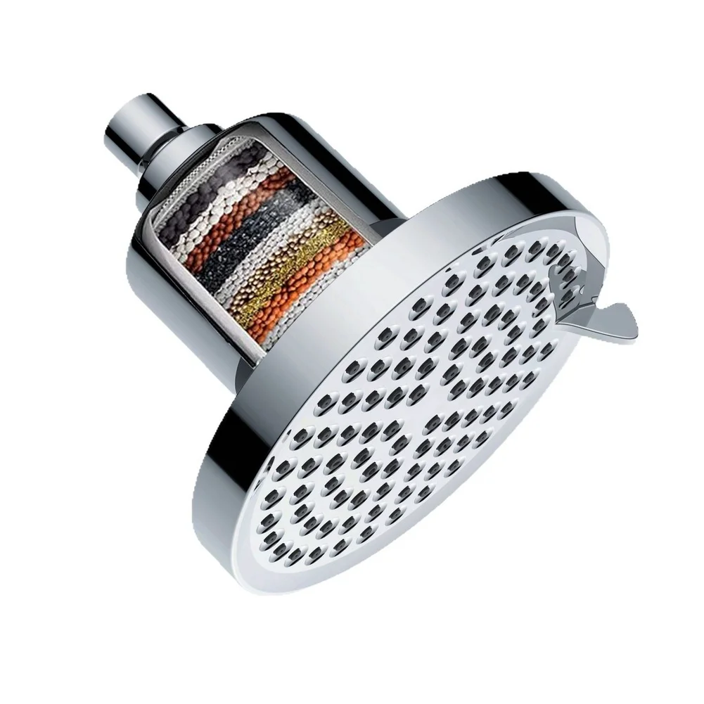 6 Inch Shower Head with 25 Stage Filter Cartridge Compatibility 7 Spray Modes High Pressure Flow for Residential Bathrooms