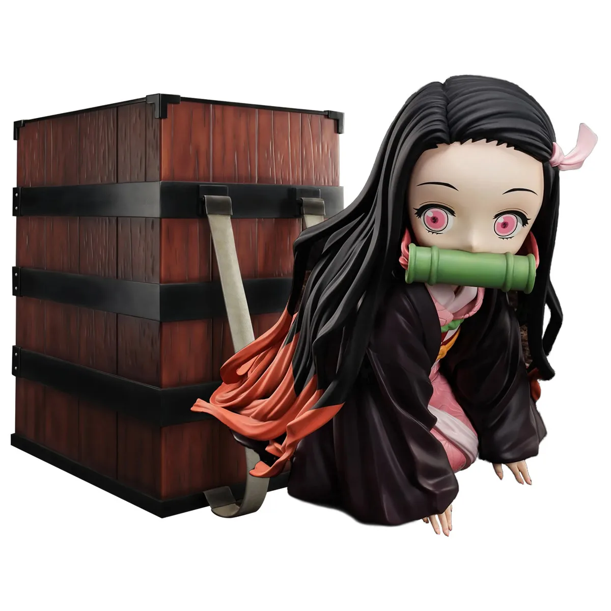 Figura de Anime Demon Slayer Kamado Nezuko Kawaii, figura de Posa en arrodillada en miniatura de PVC con estuche, mochila, caja, juguete de regalo de mesa, 9CM
