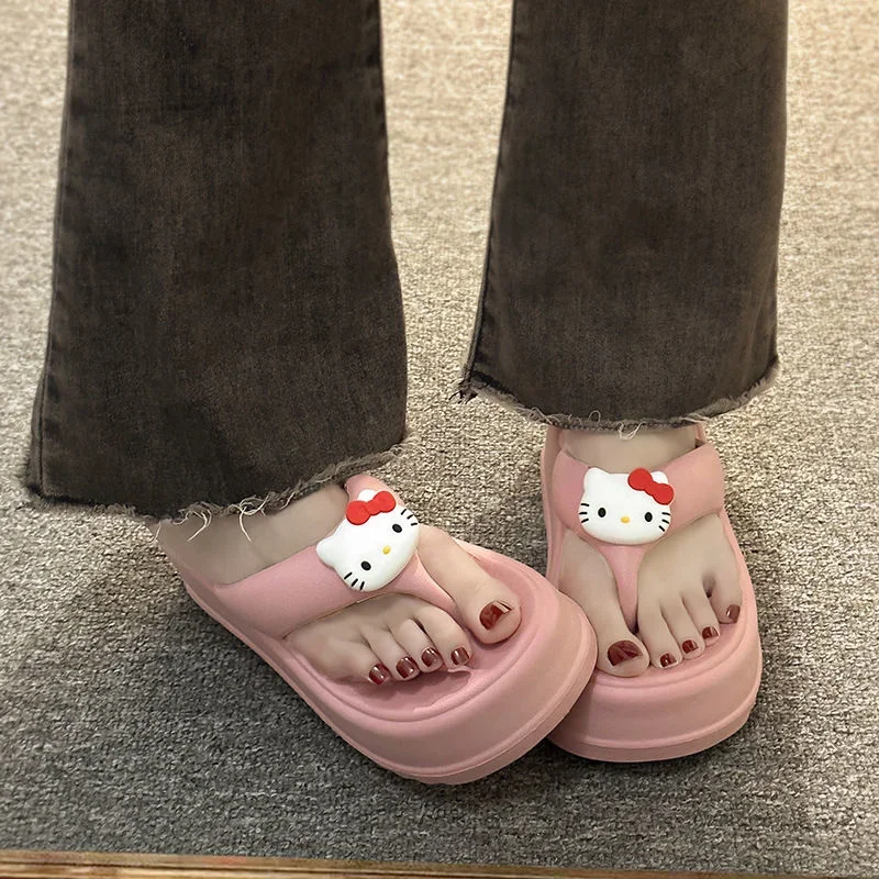 Sanrio Hello Kitty Flip Flops Women Summer Outdoor Platform Shoes Cartoon Beach Sandals Y2k Female New Korean Fashion Slippers