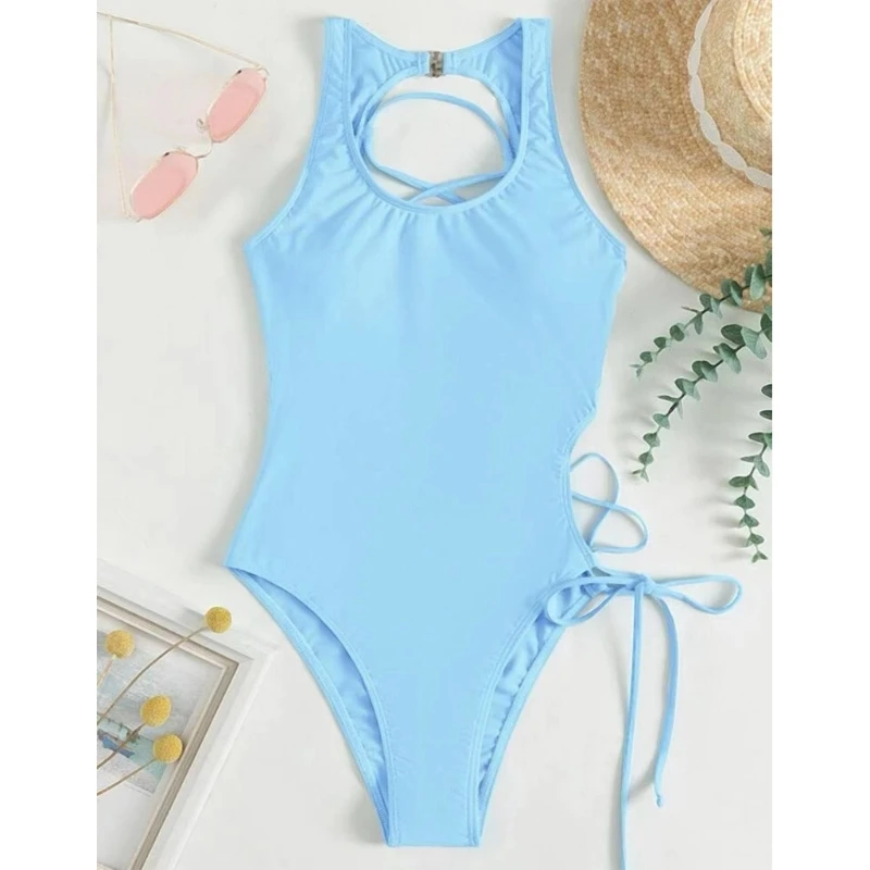 Womens One Piece Swimsuit Girls Lace Up Bathing Suit Ladies Hollow Backless Bikinis Sexy Cut-out Swimwear for Beachwear