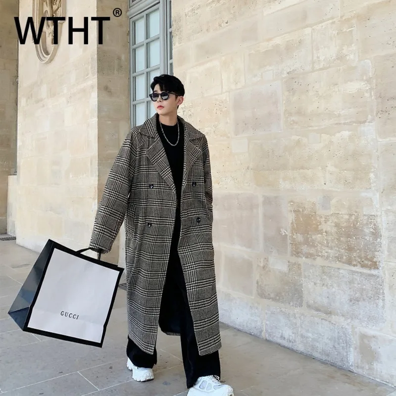

WTHT Fashion Men's Plaid Loose Turn Down Collar Thickened Trendy 2025 Autumn Korean-style Double Breasted Overcoats Male 2A1935