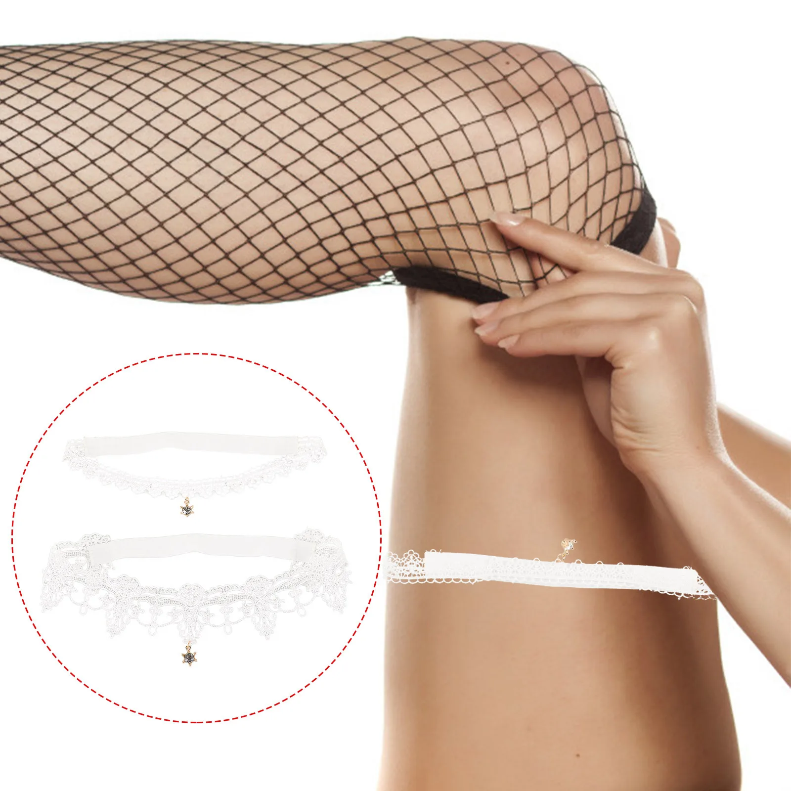 

2Pcs Bridal Lace Garter Rhinestone Pendant Elegant Wedding Leg Band Perfect Party Prom Accessories Lace Stockings