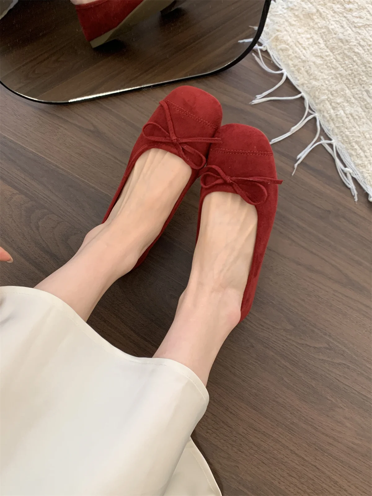 Bailarinas Francesas para Mujer Punta Cuadrada Mocasines de Gamuza Suave Zapatos de Caminar Slip On Elegantes con Lazo Calzado Plano Casual para Mujer Manoletinas Cómodas Zapatos de Vestir Moda Primavera Verano