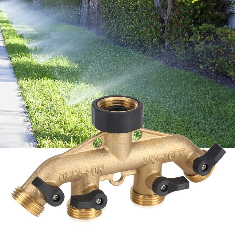 4 Way Hose Pipe Splitter 3/4 Inch Brass 4 Way Hose Pipe Splitter Nozzle Switcher Tap Connectors for Garden Irrigation