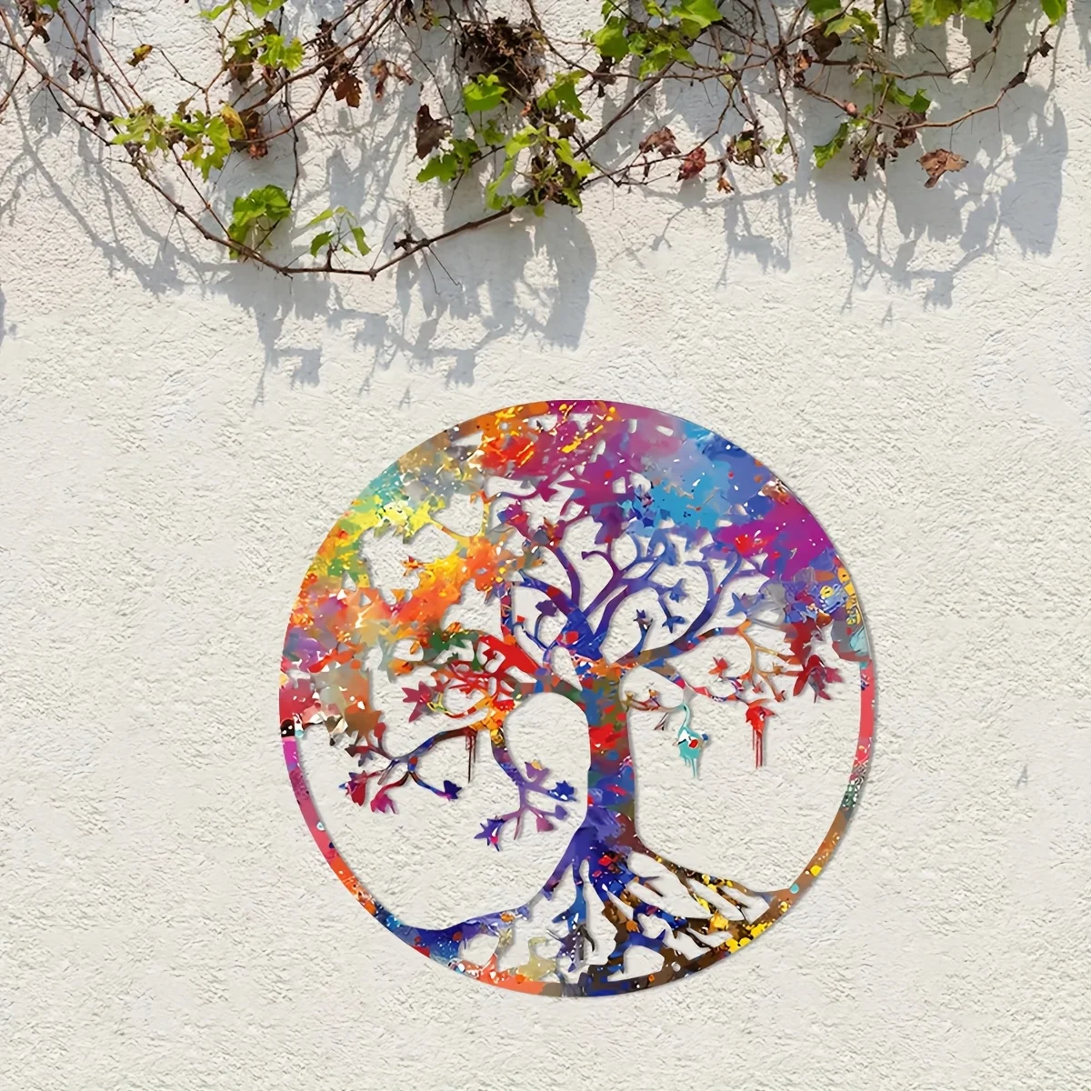 A Metal Colorful Tree of Life Wall Decoration, Metal Colorful Tree of Life Sculpture for Indoor and Outdoor Decoration, Iron Art Colorful Tree of Life Wall Decor in Country Style for Living Room, Office, Suitable for Living Room Terrace, Indoor Home Decoration, Size 11.81inch