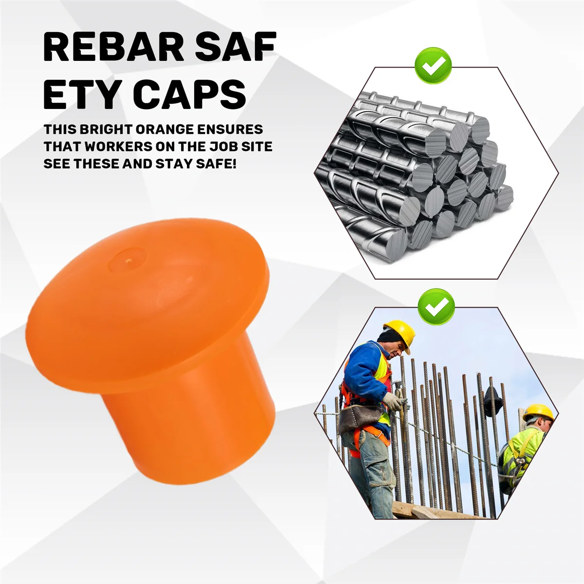 B24B 100 Uds tapa de barras de refuerzo de setas tapas de seguridad de barras de refuerzo de setas de plástico para barras de refuerzo de 3 a 7, Color naranja, 2,36x2,17x1,5 pulgadas