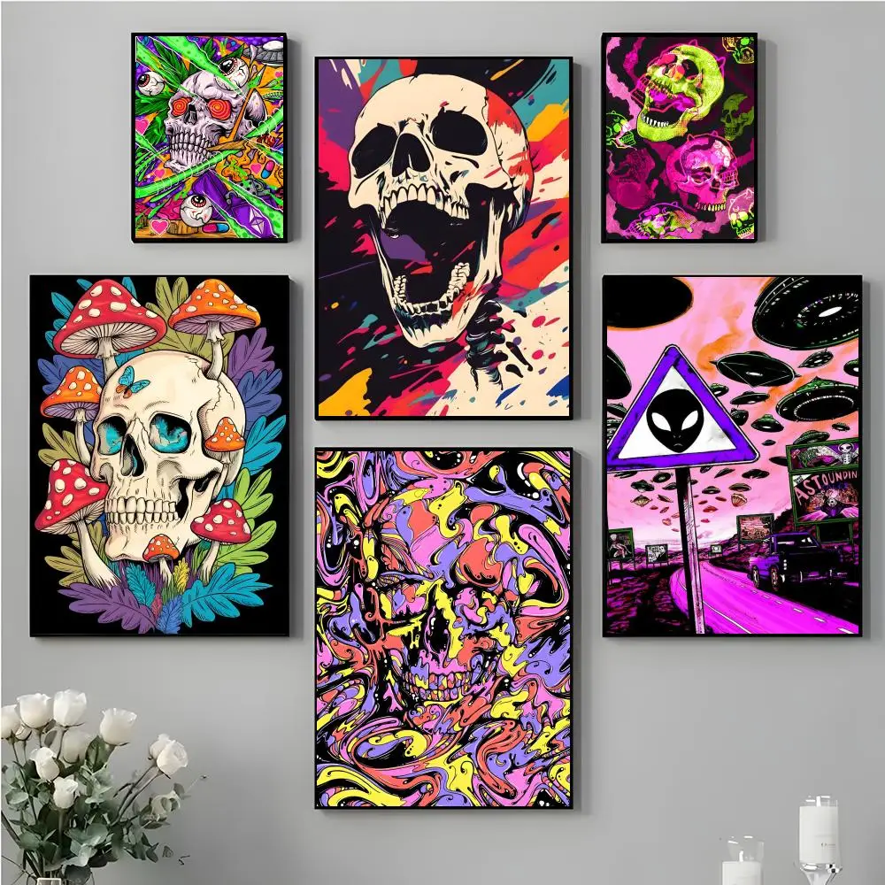 Surreal T-Trippy Skeleton Abstract Psychedelic Poster High-definition stickers ideal gifts for living rooms hallways