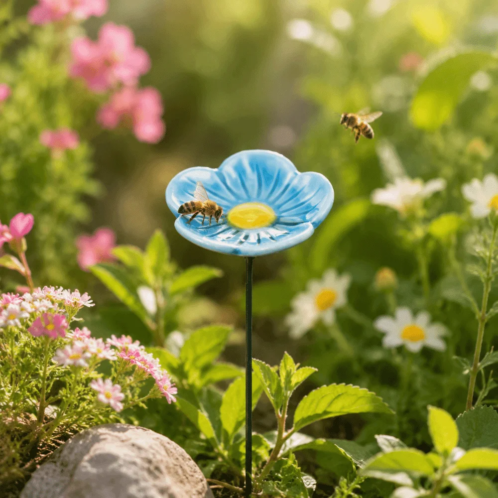 3pcs Colorful Bee Butterfly Water Dispenser Ceramic Garden Decoration Insect Drinking Cup Gifts DIY Artificial Flower Office