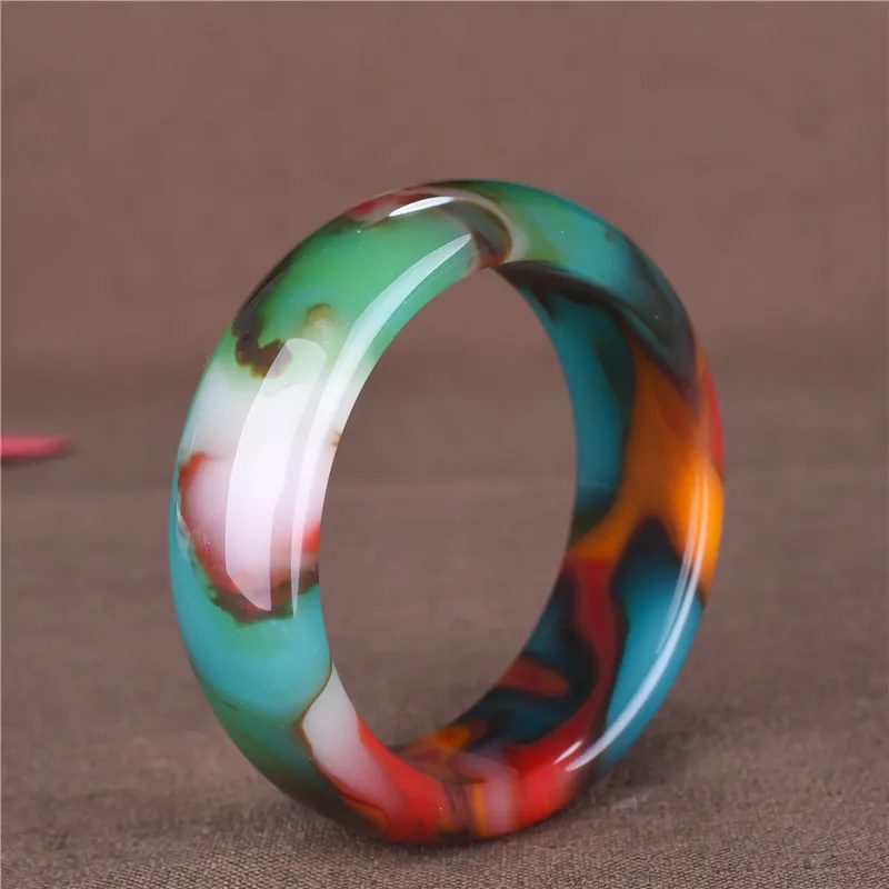 Hetian Jinsi Jade Wide Version Ladies\' Bracelet Colorful Floating Flowers Natural Cinnabar Jade Women\'s Bracelet