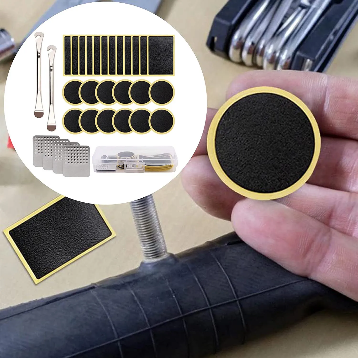 Bike Tire Repair Kit - Bike Tire Lever e Glueless Bike Tire Patches para Bike Tire Puncture Repair Tool