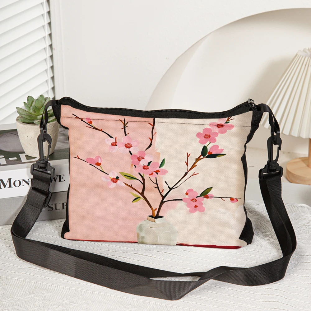 Floral Print Crossbody Bag Pink Cherry Blossom Pattern Shoulder Bags For Women Casual Daily Use Travel Shopping And Work Perfect