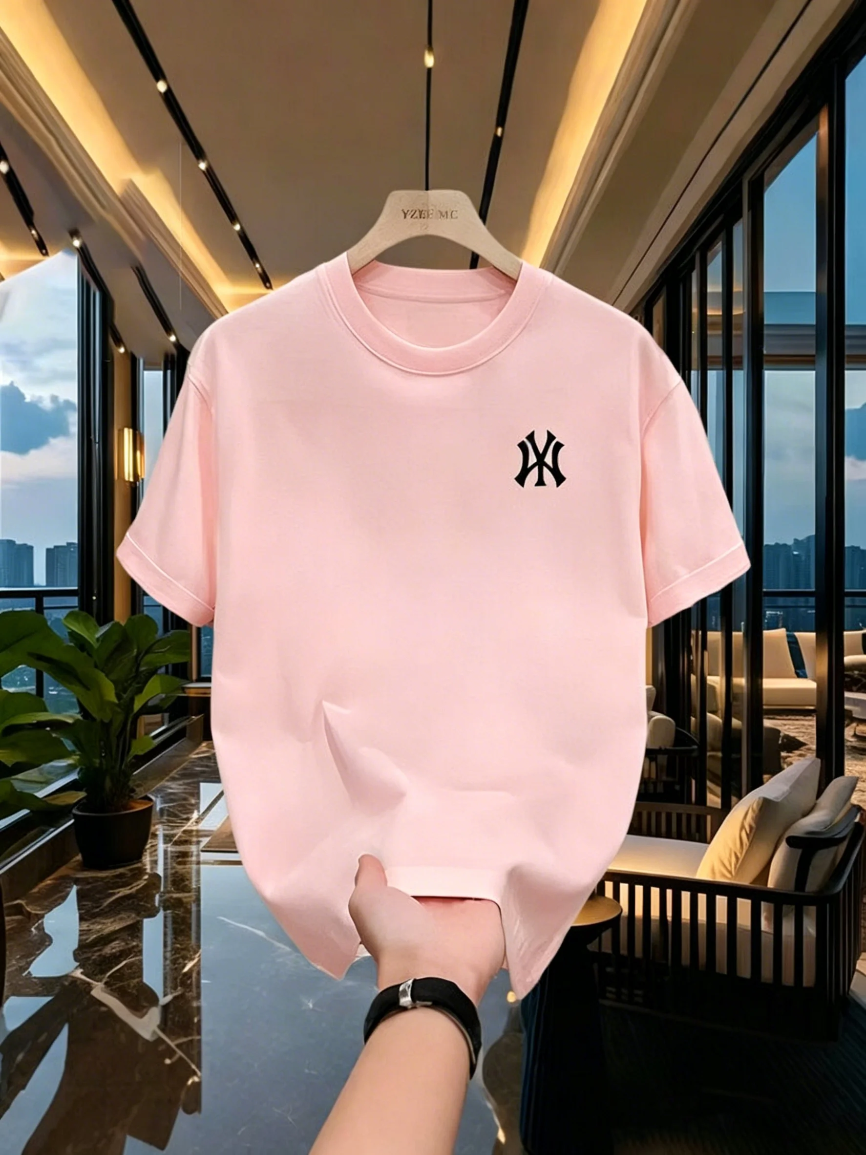 

Light Luxury Printed Pure Cotton Short-sleeved T-shirt for Men,Half-sleeved Sporty Casual Loose,Couple Versatile T-shirt for Men