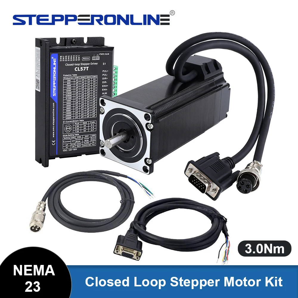 STEPPERONLINE Nema 23 Closed Loop Stepper Motor 3Nm with Servo Driver Kit 2pcs 1.7m cables Nema23 Encoder Motor