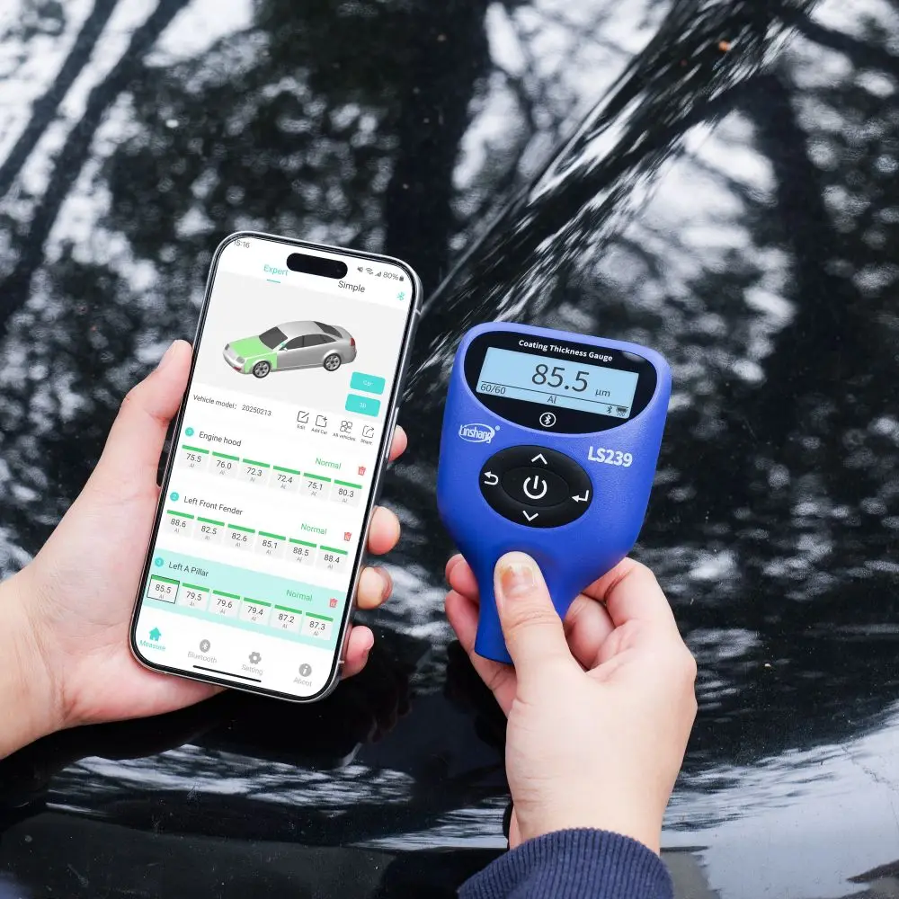 LS239 Linshang Automotive Paint Thickness Gauge for Used Cars with Data Statistics Measures Paint on Steel Aluminum Body Panels