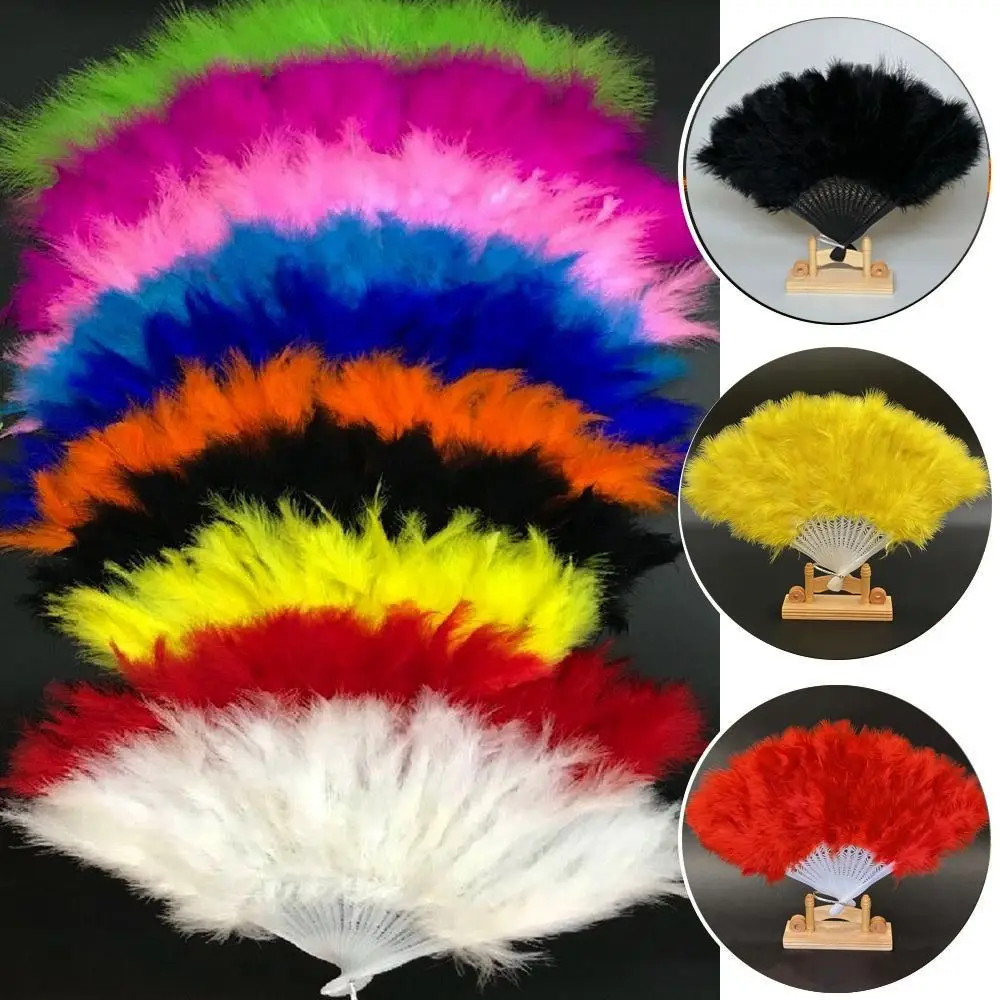 High Quality Handmade White Hand Fan Multicolors 38*24cm Ladies Folding Fur Fans Crafts Gifts Chinese Style Hanfu Fan Home Decor