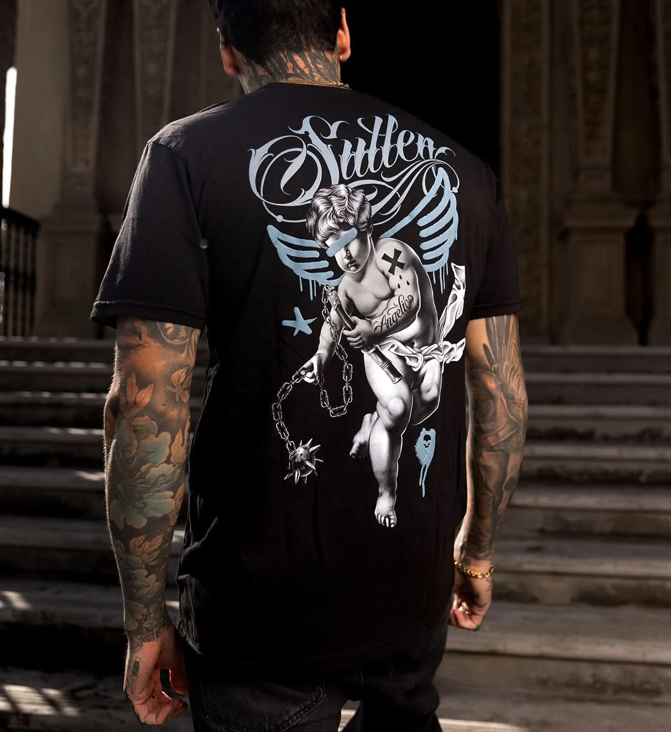 Angelic Premium Tattoo Art Street Trend Fashion Casual T-Shirt Men's and Women's Luxury Brand Top