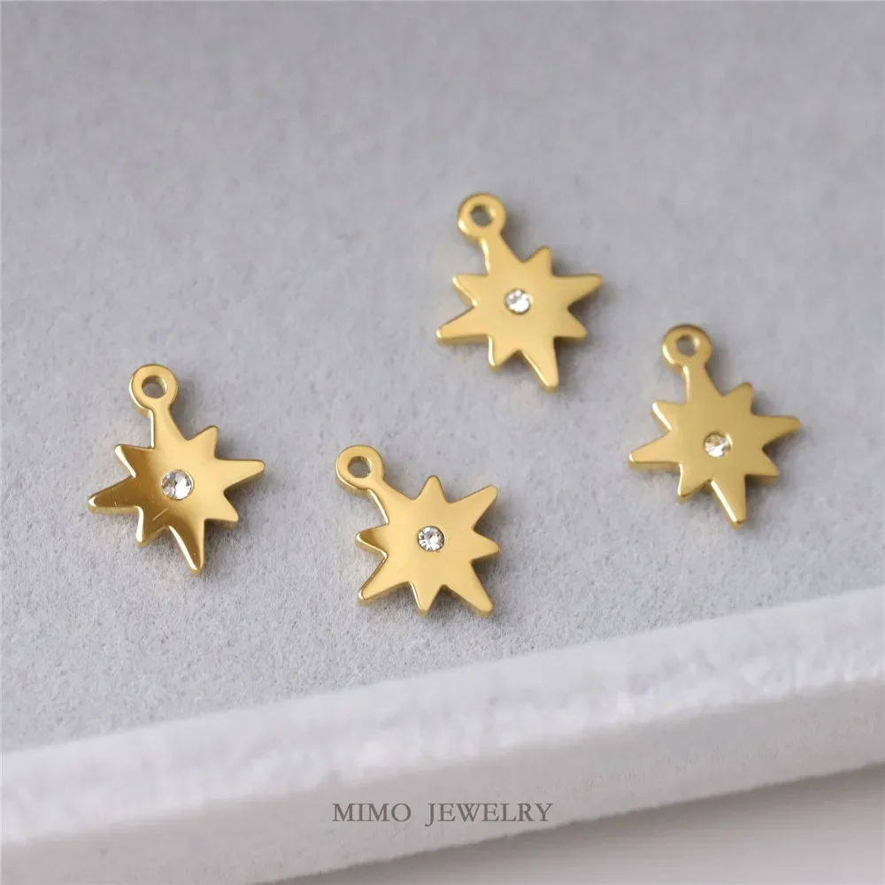 Titanium Steel Plated 18k Gold Octagon Star Zircon Small Pendant DIY Handmade Jewelry Accessories