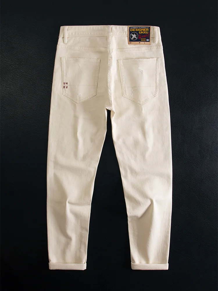 

Джинсы мужские абрикосового цвета, на маленьких ножках, эластичные и крутые, модные повседневные брюки, осенняя мужская одежда 2025 года.