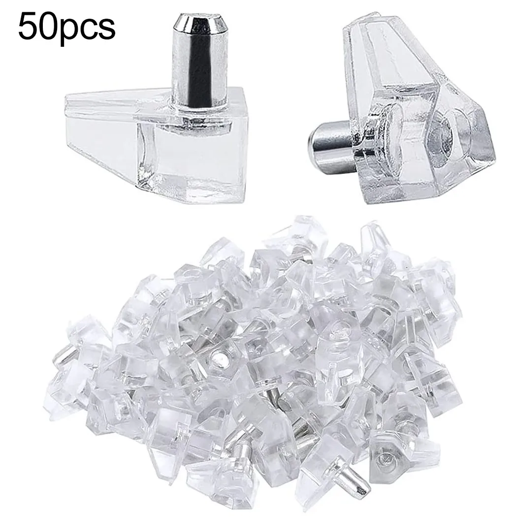 

50pcs/set Clear Kitchen Cabinet Shelf Supports Pegs/Studs Transparent With Metal Pin For Furniture Hardware Tools Kit