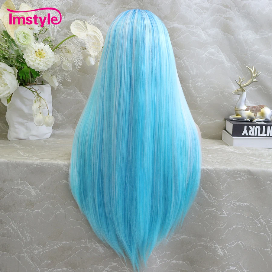 Imstyle Blue Wig Synthetic Lace Front Wig Long Straight Hair Cosplay Wigs For Women Heat Resistant Fiber