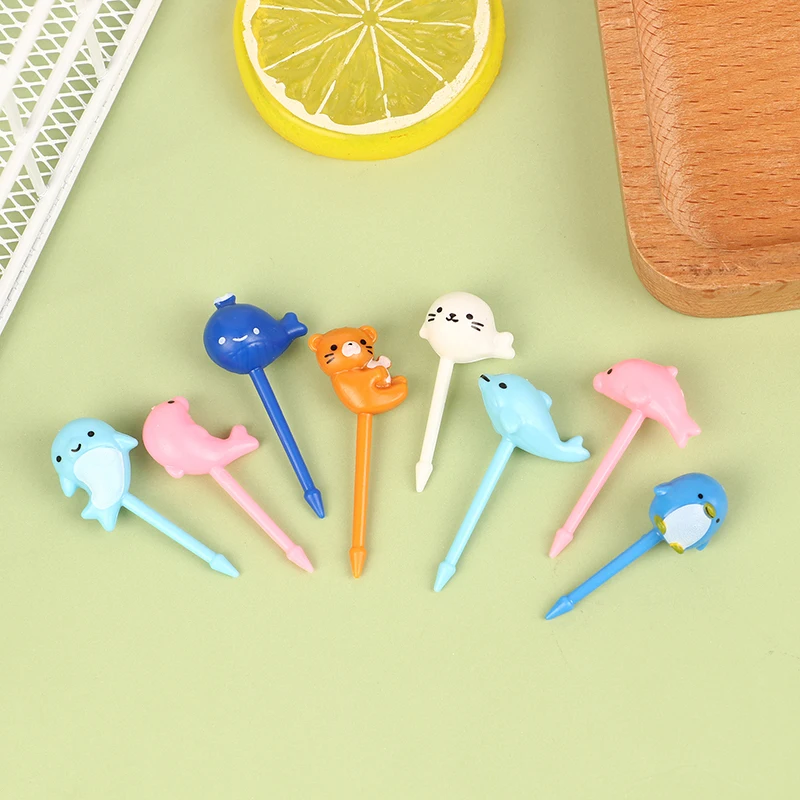 8pcs/set Cute Dolphin Fruit Fork Kids Snack Dessert Decoration Forks Toothpick Lunch Salad Decoration Cake Picks