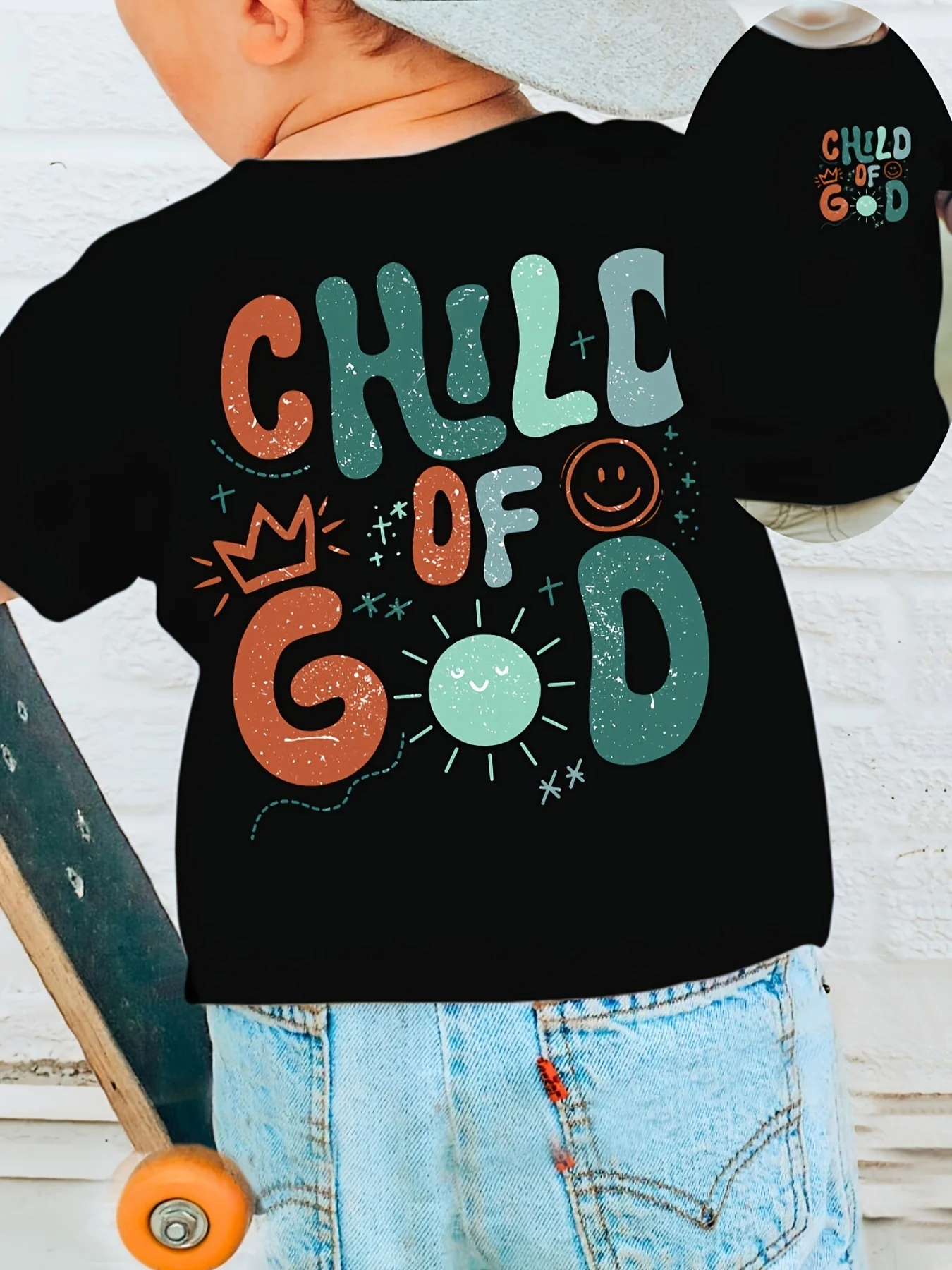 'Child of God' Boys Colorful Letter Print T-Shirt Cute Short-Sleeved Summer Top for Kids