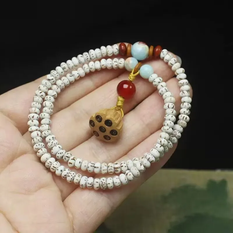 Star and Moon Bodhi Seed 5mm Double Circle Bracelet, Forest Style Women's Decorative Jewelry, Prayer Bead Accessory