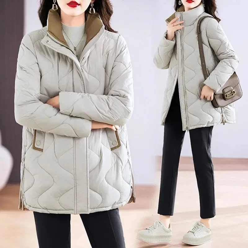 Novo comprimento médio inverno gola jaqueta feminina parkas para baixo algodão casaco feminino casual grosso quente jaquetas à prova de vento z659