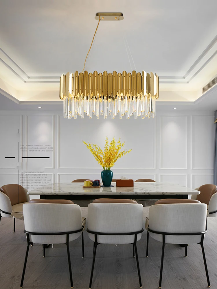 

Art Deco Round Stainless Steel Crystal Gold LED Chandelier Lighting Lustre Suspension Luminaire Lampen Hanging Lamps For Foyer