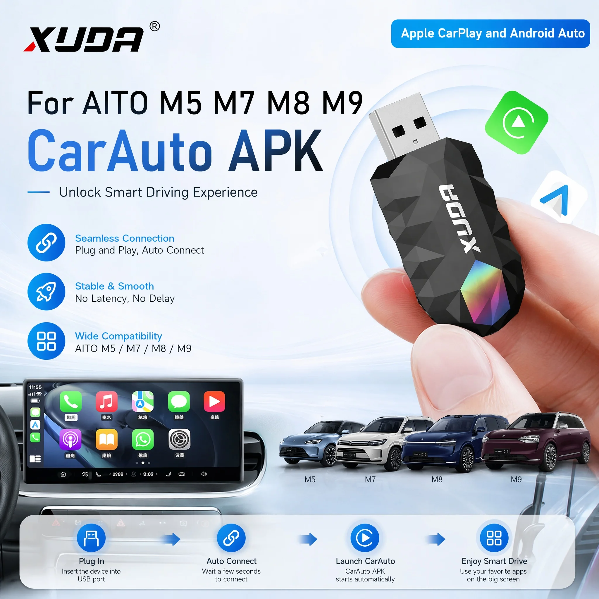 XUDA For AITO M5 M7 M8 M9  CarAuto APK Google Waze map Spotify music Apple CarPlay and Android Auto for HUAWEI HIMA AITO Auto