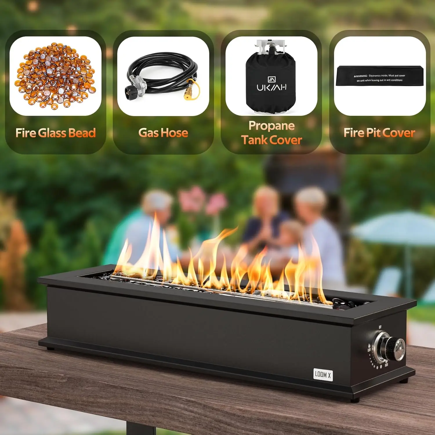 Outdoor Patio Propane Fire Pit Table with Stainless Steel Burner and Decorative Fire Glass Beads view 5