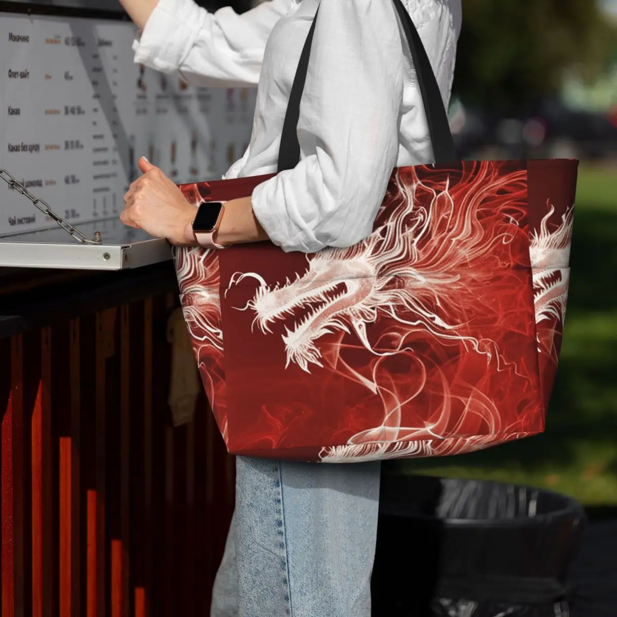 

Red Fire Dragon Beach Tote Bag Sport Gym Yoga Duffle Large Tote Bag Women Travel Bag Fitness bag