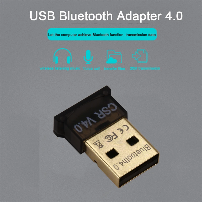 Adaptador Mini USB Compatible con Bluetooth V4.0, Dongle inalámbrico de modo Dual, CSR 4,0, transmisor USB 2,0, receptor de Audio para Windows