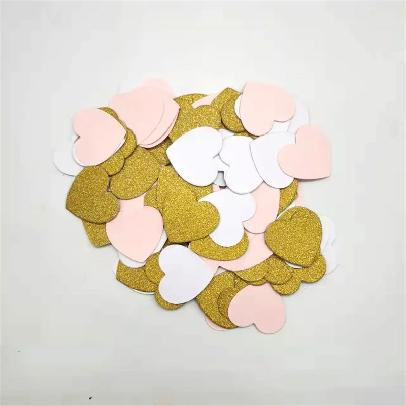 100pcs Glittler Rose Gold 3cm Heart Paper Confetti Wedding Card Paper Confettis Birthday Baby Shower Wedding Party Supplies