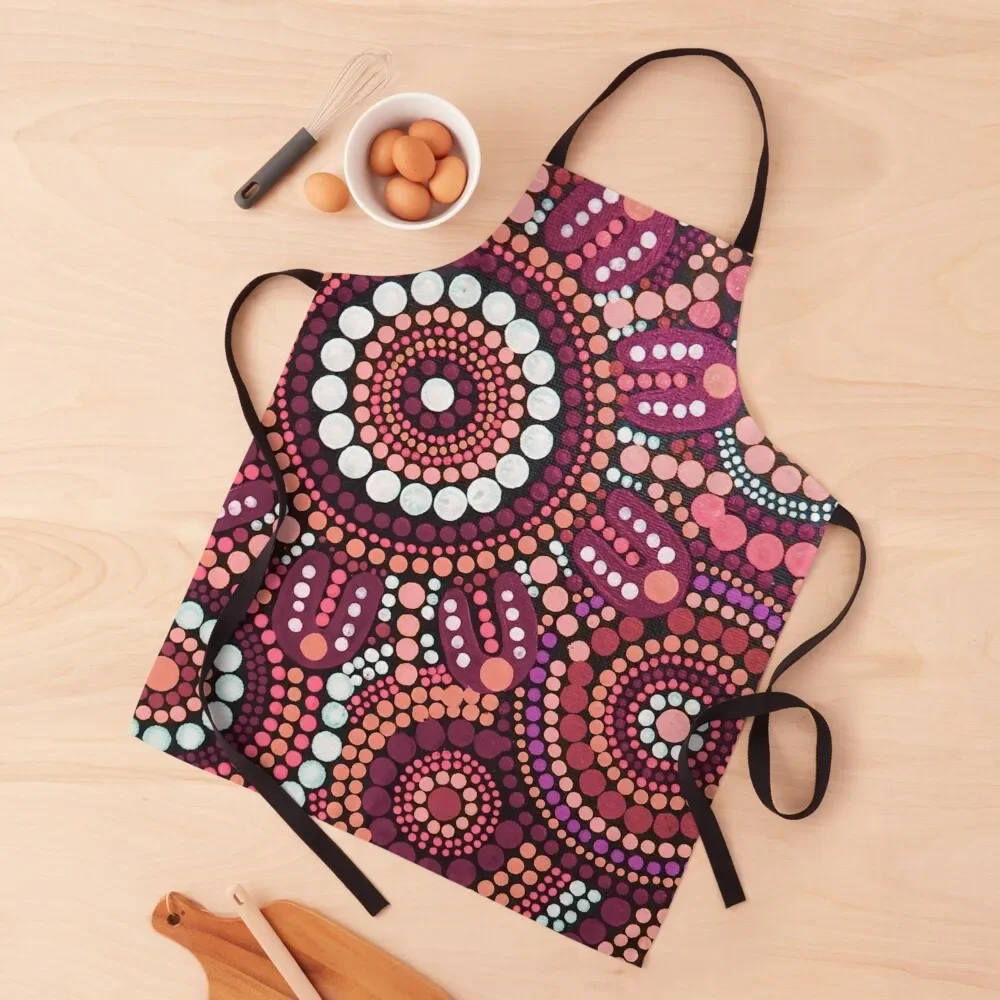 

Australian Aboriginal Rose Colour Pattern Family Gathering Apron Women's Dress cooks clothes kitchen clothes Apron